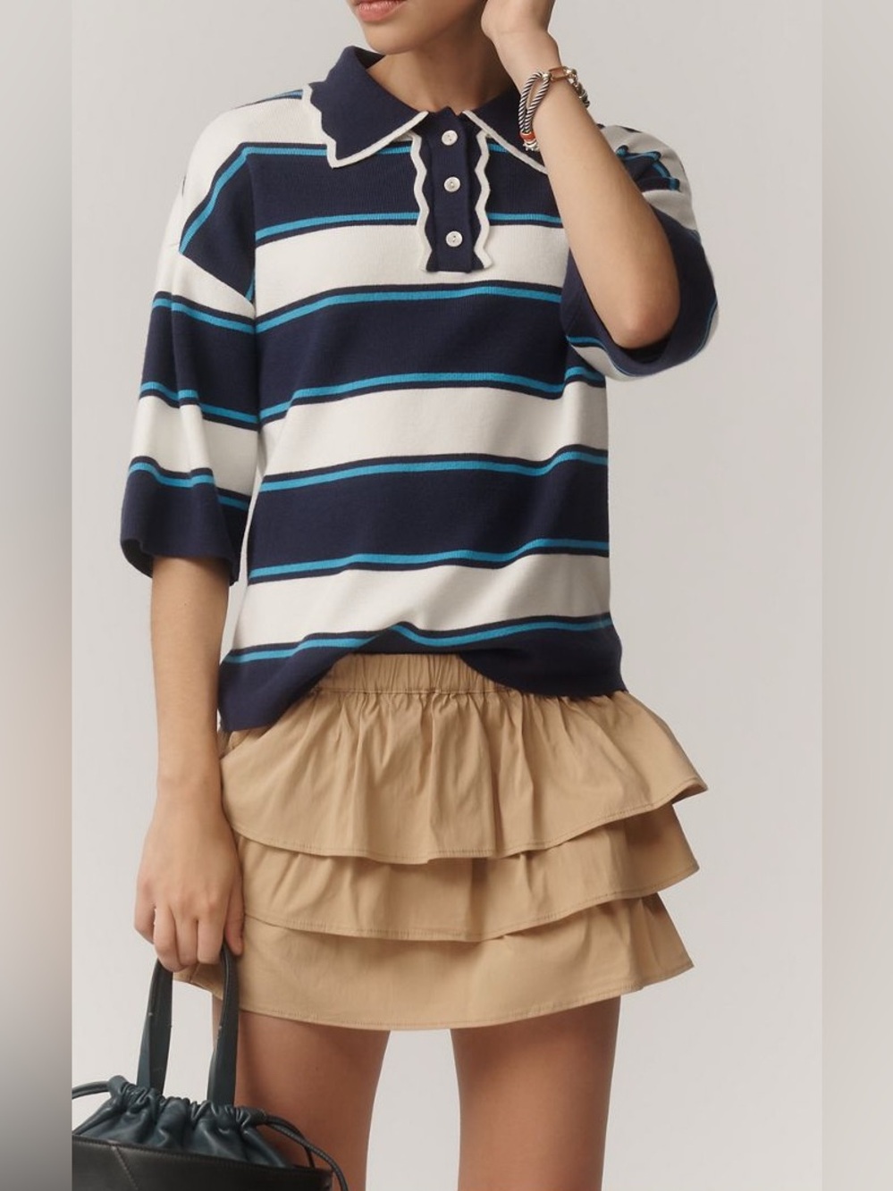 Maeve Tiered Ruffle Bloomers Skirt Tan SZ L Good Cond Anthropologie Preppy Cute!